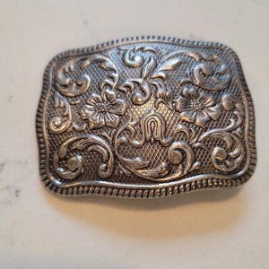 Etched Metal (Pewter?) Belt Buckle